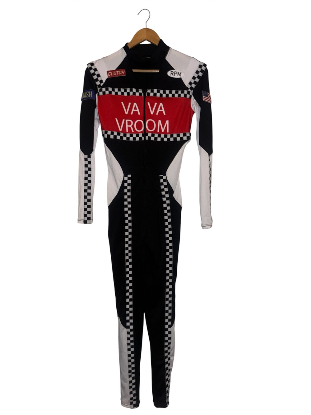 Va Va Vroom Racing-Inspired Women's Jumpsuit Costume XS/S Black/Red/White